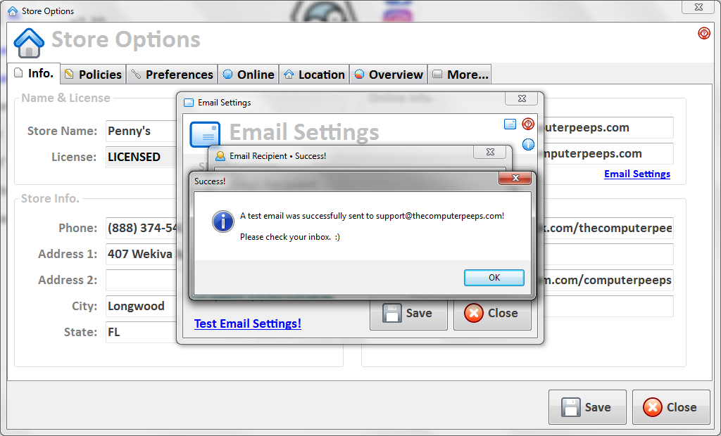 Peeps' Software Email Settings