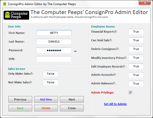 The Computer Peeps' ConsignPro Admin Editor