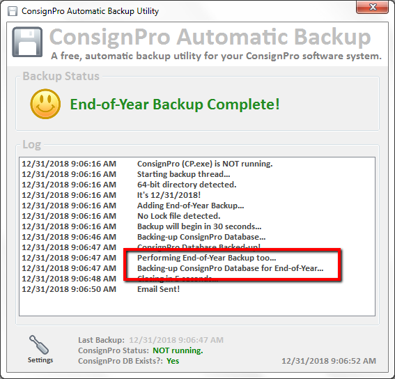 ConsignPro software end-of-year backup by Peeps