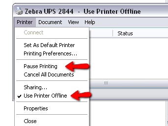 Pause Printing & Use Printer Offline