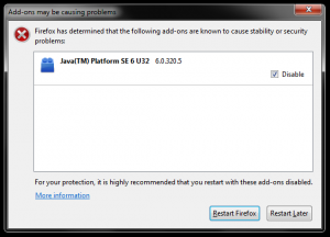 Firefox disables Java add-on