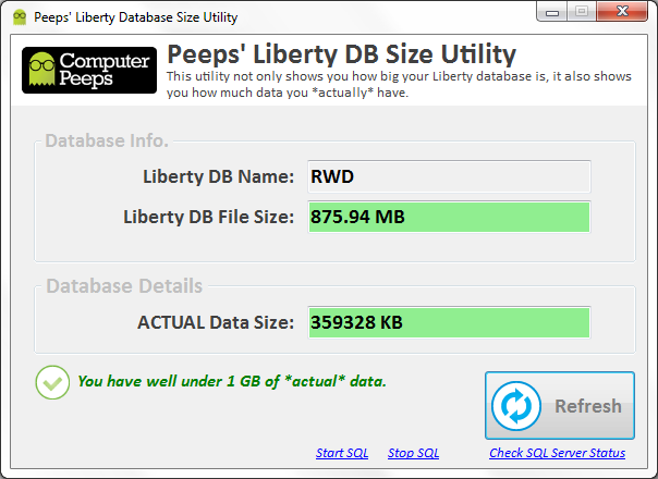 Peeps' Liberty DB Size Utility