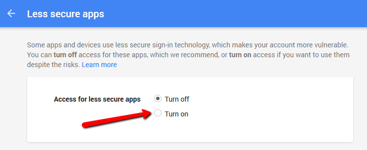 Google's 'Allow Less Secure Apps' Setting