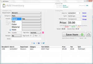 Peeps' Consignment Software Add Inventory