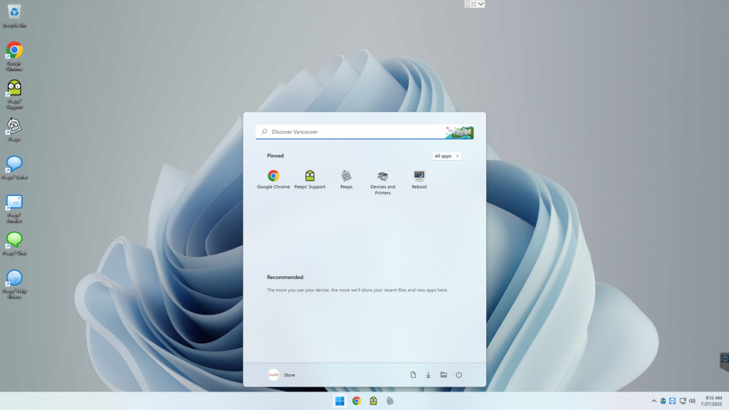 Windows 11 Start Menu MiniPeep Peeps' Software