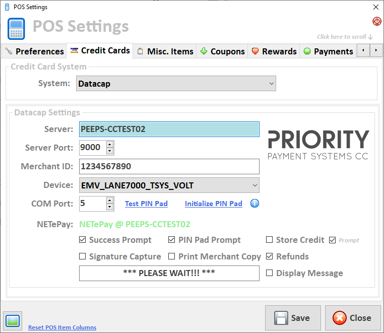 Peeps' Software Datacap Priority Payment Systems CC