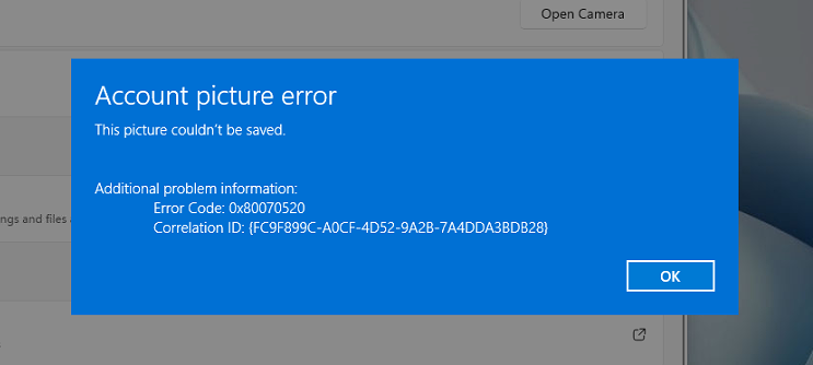 Windows 11 Account Picture Error