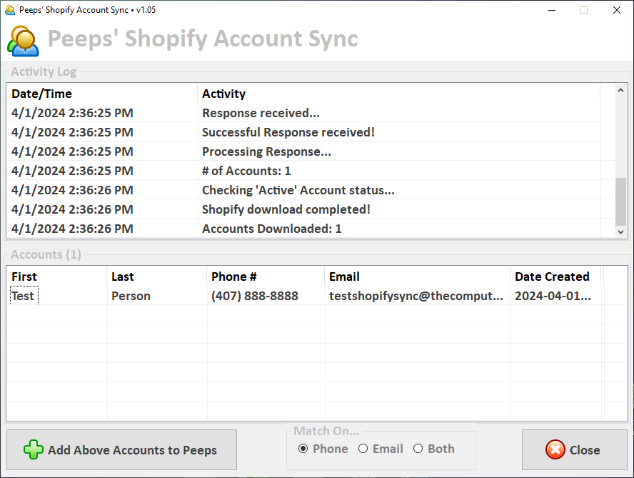 Peeps' Shopify Account Sync